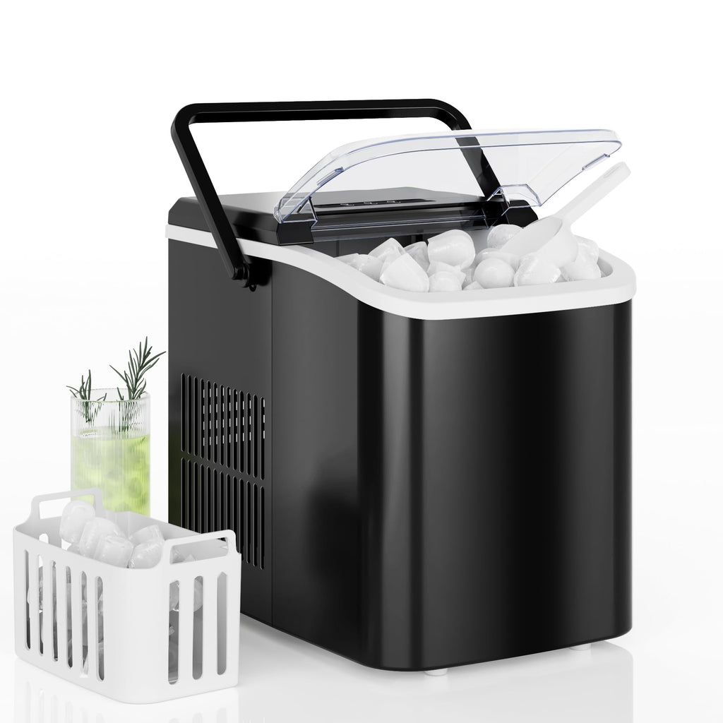 Countertop Ice Maker with Handle, 26lbs/24H Portable Ice Machine, 9 Bullet Ice Cubes Ready in 6 Mins, Self-Cleaning, Quiet Compact Ice Maker for Home, Kitchen, RV, Camping