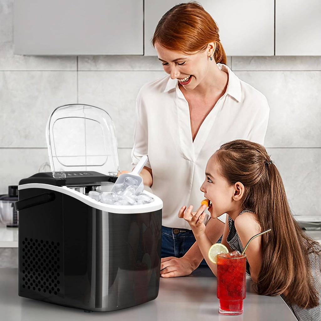 Ice Makers Countertop with Handle, 2 Sizes of Ice, 9 Bullet Ice Cubes in 6 Mins, 26Lbs/24H, Portable Ice Maker with Self-Cleaning, Ice Machine for Home&Kitchen&Office&Party