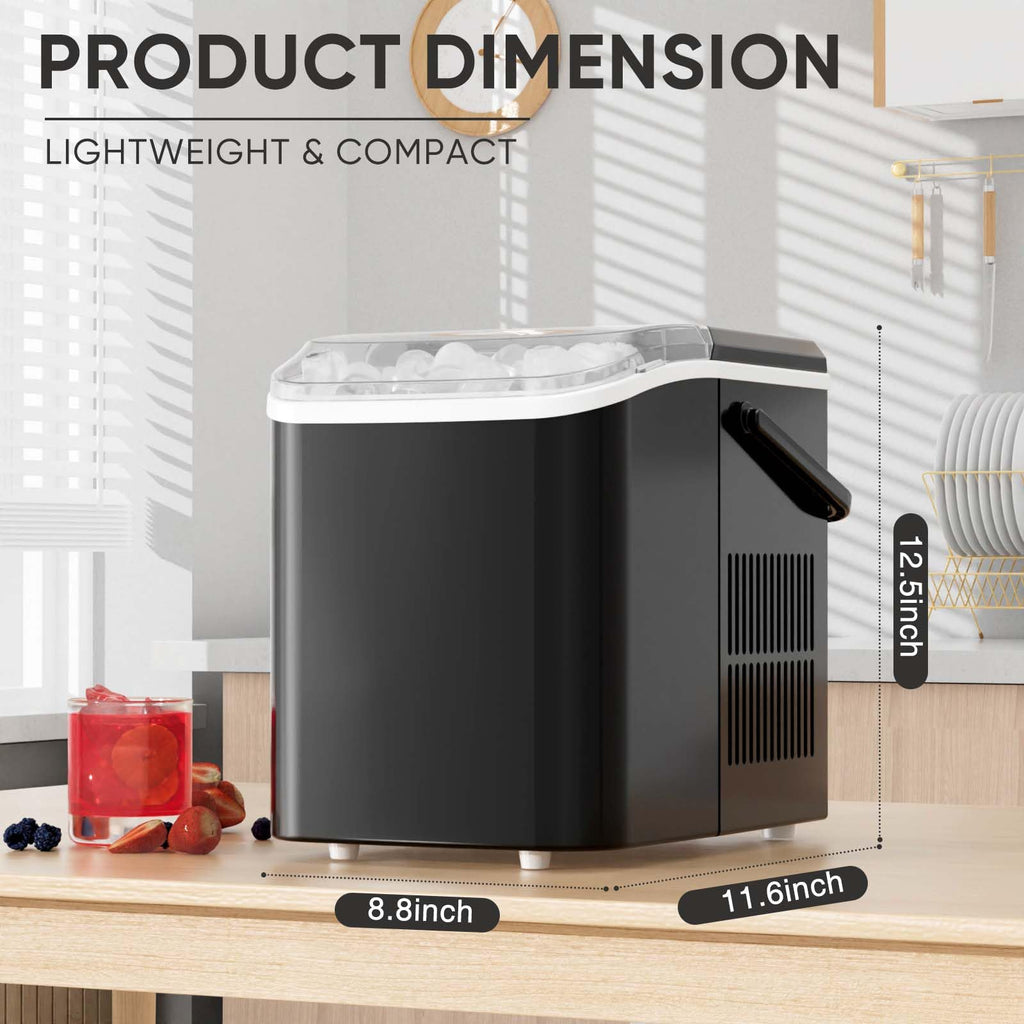 Countertop Ice Maker with Handle, 26lbs/24H Portable Ice Machine, 9 Bullet Ice Cubes Ready in 6 Mins, Self-Cleaning, Quiet Compact Ice Maker for Home, Kitchen, RV, Camping