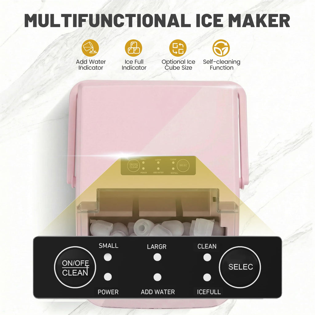 Ice Makers Countertop with Handle, Portable Ice Machine, 9 Bullet Cubes in 6 Mins, 26lbs in 24Hrs, Auto-Cleaning, with Basket and Scoop, for Home, Kitchen, RV, Camping,