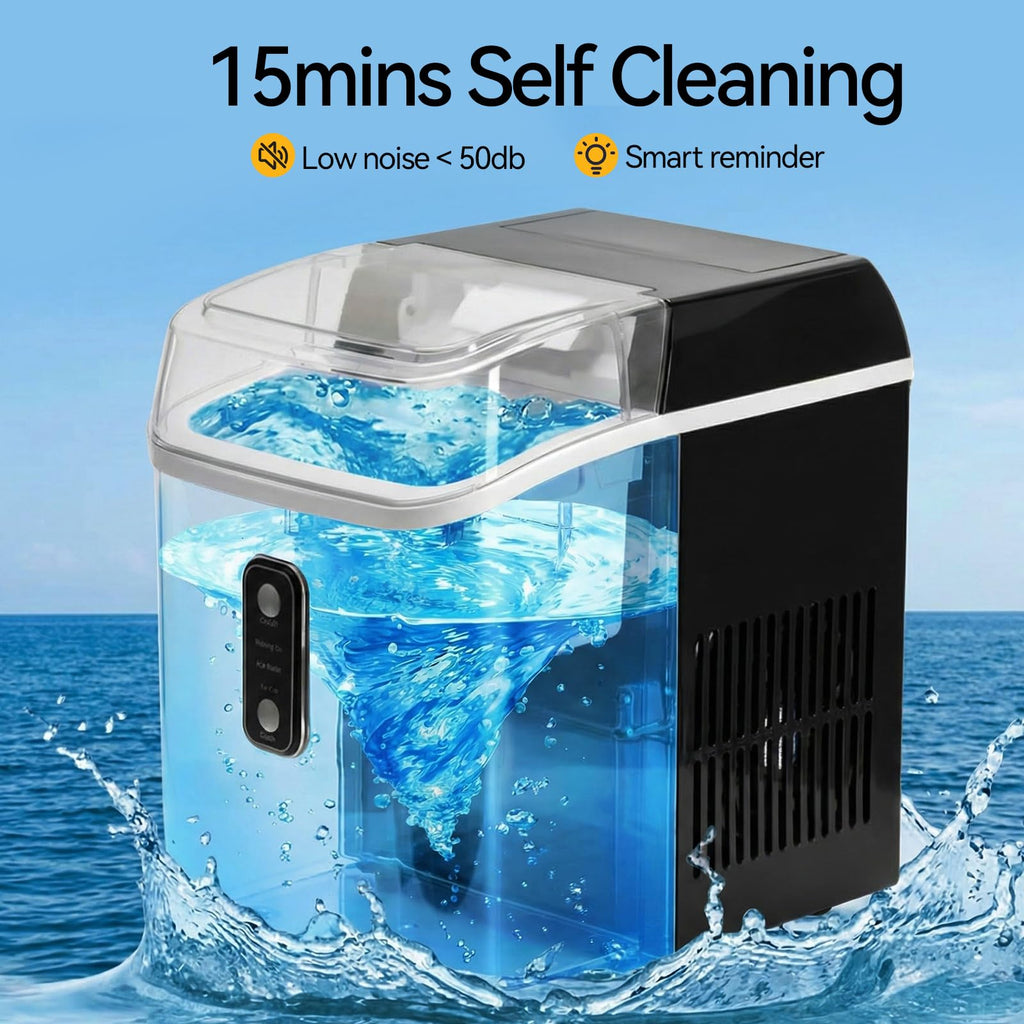 Nugget Ice Makers Countertop, Portable Nugget Ice Machine, Ready in 6 Mins, 24lbs in 24Hrs, Auto-Cleaning, with Basket and Scoop, for Home, Kitchen, RV, Camping, Black