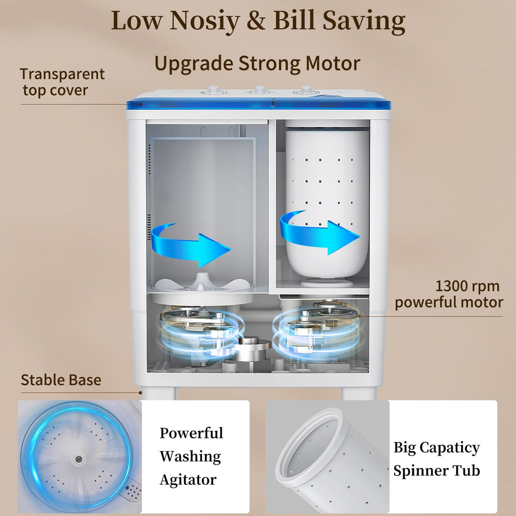 Portable Washing Machine, Twin Tub Washing Machine Laundry Compact Washer spinner Combo with 14lbs capacity, 9Lbs Washer and 5Lbs Spinner dryer for Apartments RVs and Dorms
