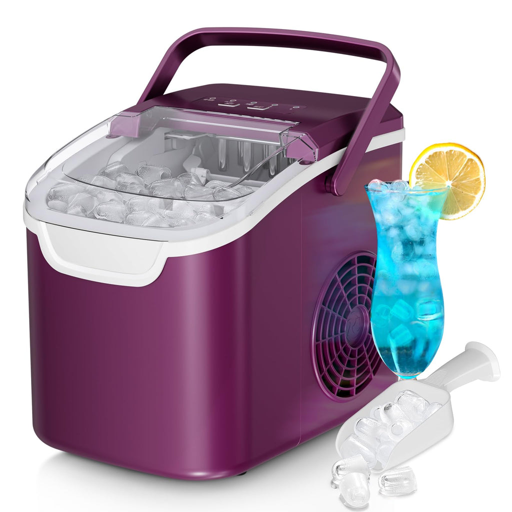 Ice Maker Machine, 8 Ice Cubes in 6 mins, 26lb/Day Bullet Ice with 2 Sizes- Portable Mini, Energy Saving & Basket/Scoop for Home/Party/Travel/Camping/Bar,Grey