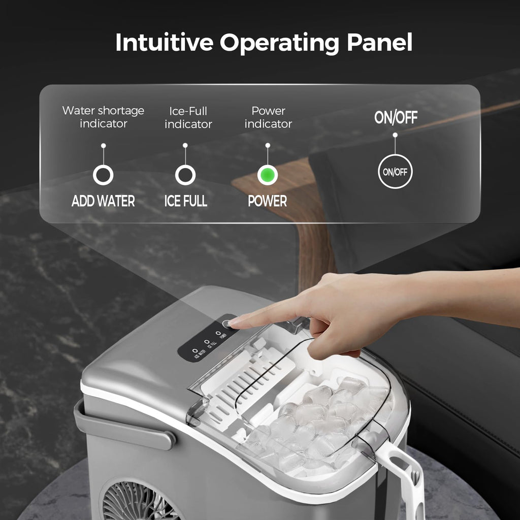Ice Makers Countertop with Handle, 2 Sizes of Ice, 9 Bullet Ice Cubes in 6 Mins, 26Lbs/24H, Portable Ice Maker with Self-Cleaning, Ice Machine for Home&Kitchen&Office&Party