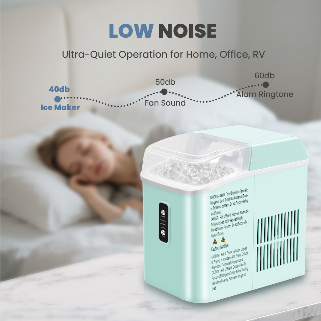 Countertop Ice Maker with Handle, 26lbs/24H Portable Ice Machine, 9 Bullet Cubes Ready in 6 Mins, Self-Cleaning, Quiet Compact for Home, Kitchen, RV, Camping,