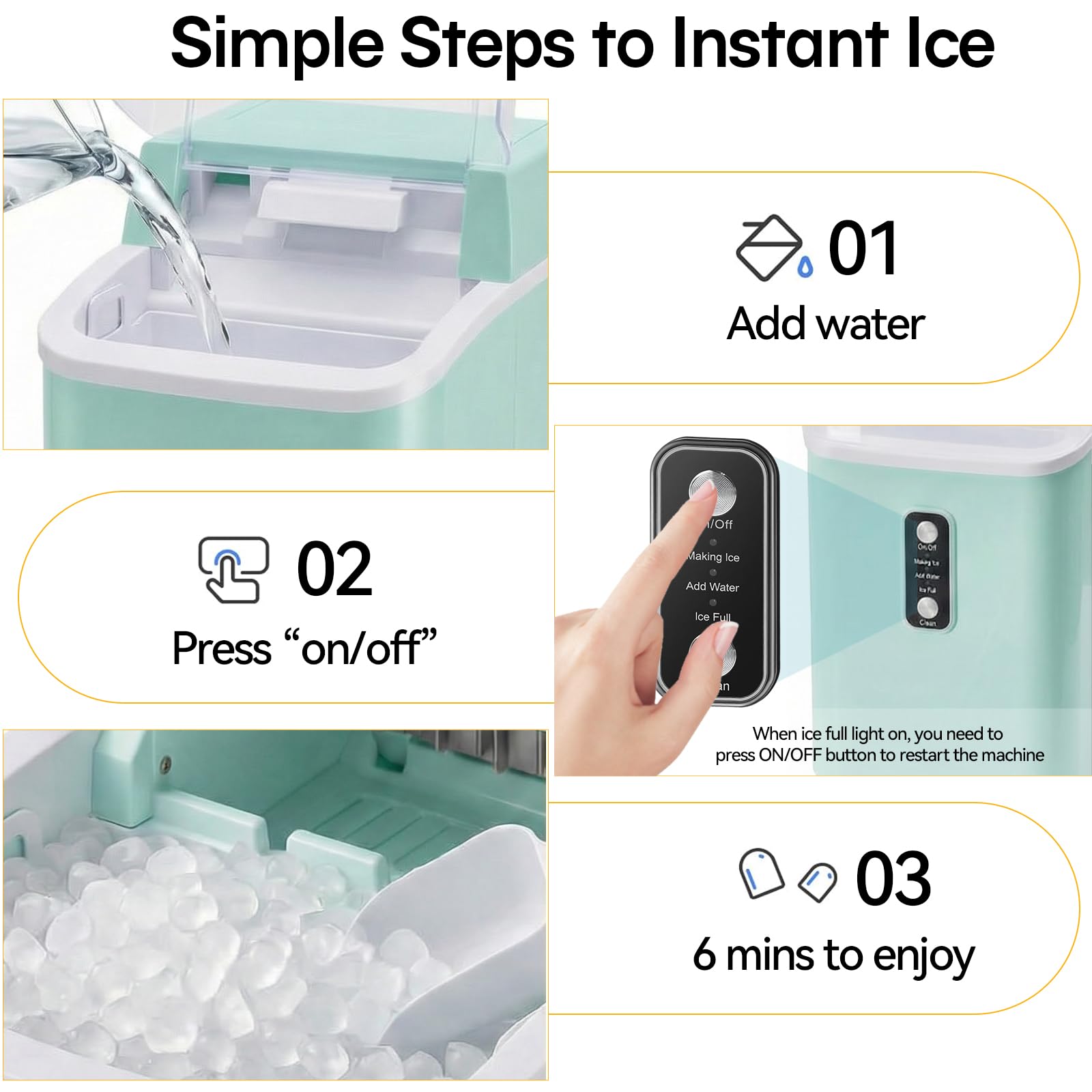 Nugget Ice Makers Countertop, Portable Nugget Ice Machine, Ready in 6 Mins, 24lbs in 24Hrs, Auto-Cleaning, with Basket and Scoop, for Home, Kitchen, RV, Camping, Black