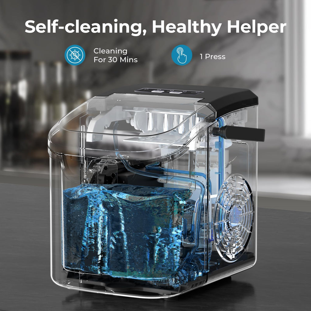 Ice Maker Machine, 8 Ice Cubes in 6 mins, 26lb/Day Bullet Ice with 2 Sizes- Portable Mini, Energy Saving & Basket/Scoop for Home/Party/Travel/Camping/Bar,Grey