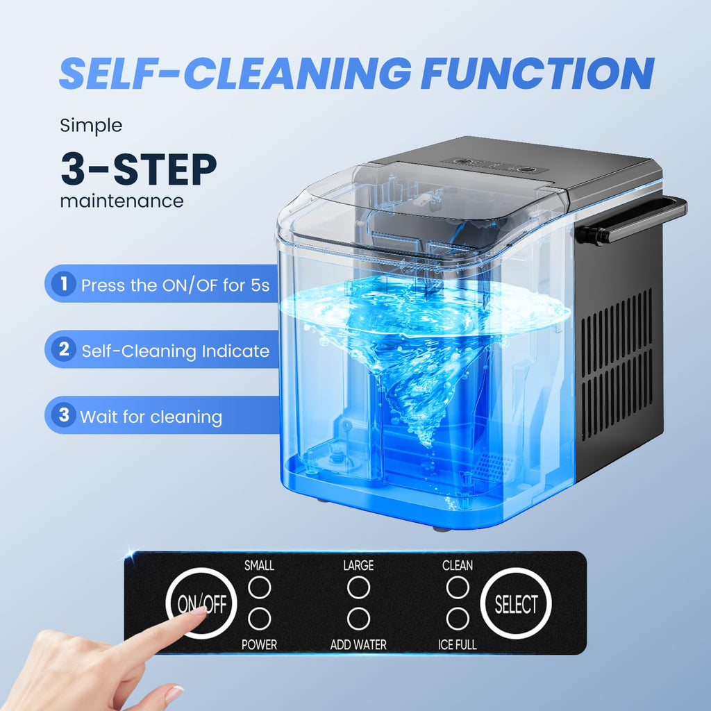 Ice Makers Countertop with Handle, Portable Ice Machine, 9 Bullet Cubes in 6 Mins, 26lbs in 24Hrs, Auto-Cleaning, with Basket and Scoop, for Home, Kitchen, RV, Camping,