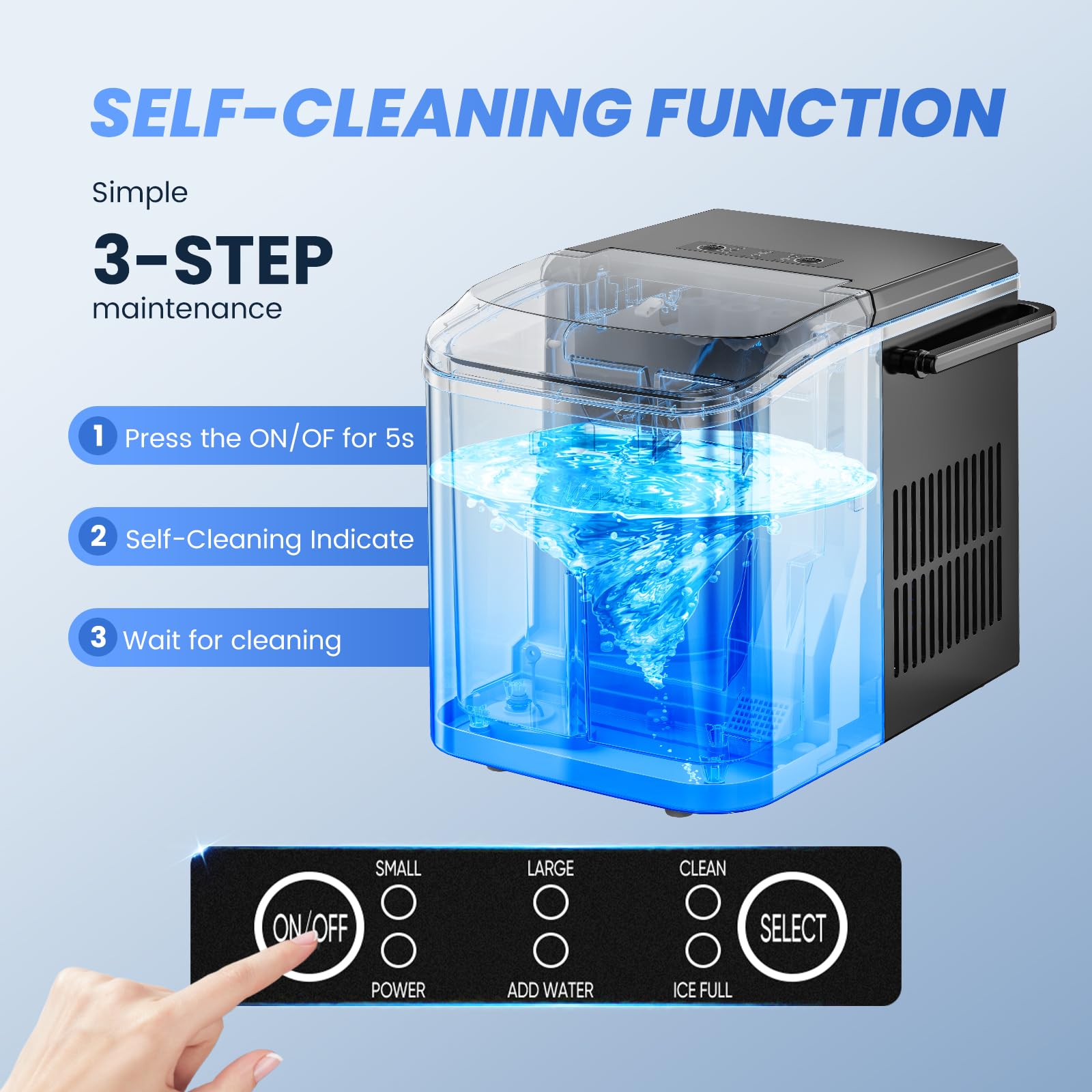 Ice Makers Countertop with Handle, Portable Ice Machine, 9 Bullet Cubes in 6 Mins, 26lbs in 24Hrs, Auto-Cleaning, with Basket and Scoop, for Home, Kitchen, RV, Camping,