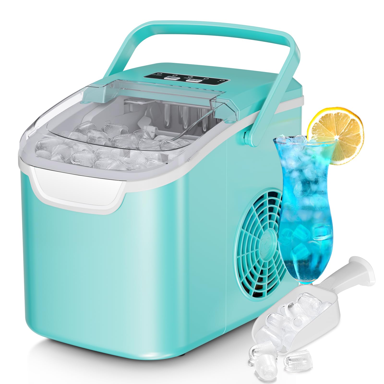 Ice Maker Machine, 8 Ice Cubes in 6 mins, 26lb/Day Bullet Ice with 2 Sizes- Portable Mini, Energy Saving & Basket/Scoop for Home/Party/Travel/Camping/Bar,Grey