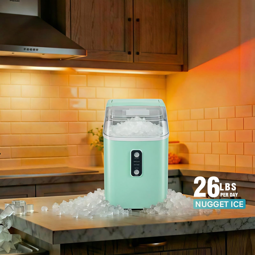 Nugget Ice Makers Countertop, Portable Nugget Ice Machine, Ready in 6 Mins, 24lbs in 24Hrs, Auto-Cleaning, with Basket and Scoop, for Home, Kitchen, RV, Camping, Black