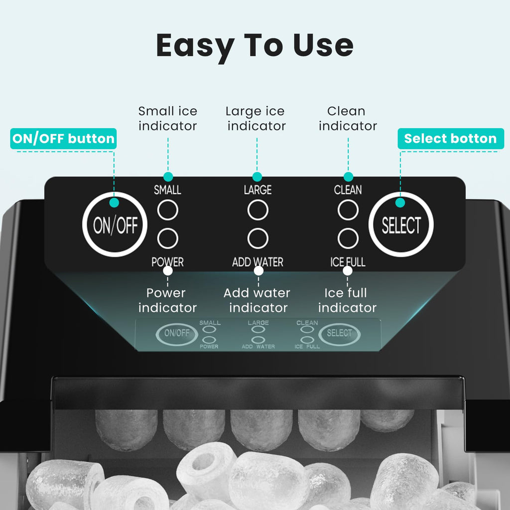 Ice Maker Machine with Handle,26lbs in 24Hrs,9 Ice Cubes in 6 Mins,Auto-Cleaning Portable Ice Maker with Basket and Scoop, Countertop Ice Maker for Home/Kitchen/Camping/RV