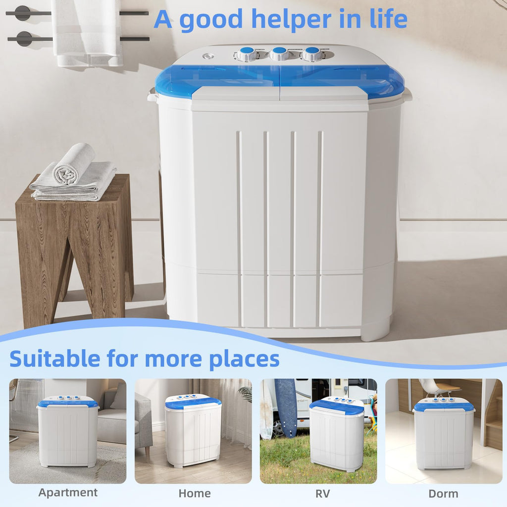Portable Washing Machine, Twin Tub Washing Machine Laundry Compact Washer spinner Combo with 14lbs capacity, 9Lbs Washer and 5Lbs Spinner dryer for Apartments RVs and Dorms