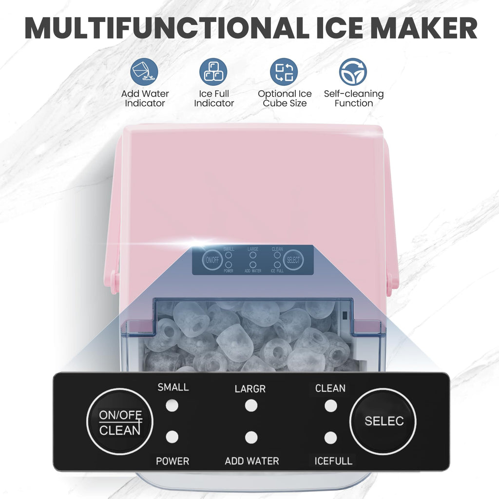 Countertop Ice Maker with Handle, 26lbs/24H Portable Ice Machine, 9 Bullet Ice Cubes Ready in 6 Mins, Self-Cleaning, Quiet Compact Ice Maker for Home, Kitchen, RV, Camping