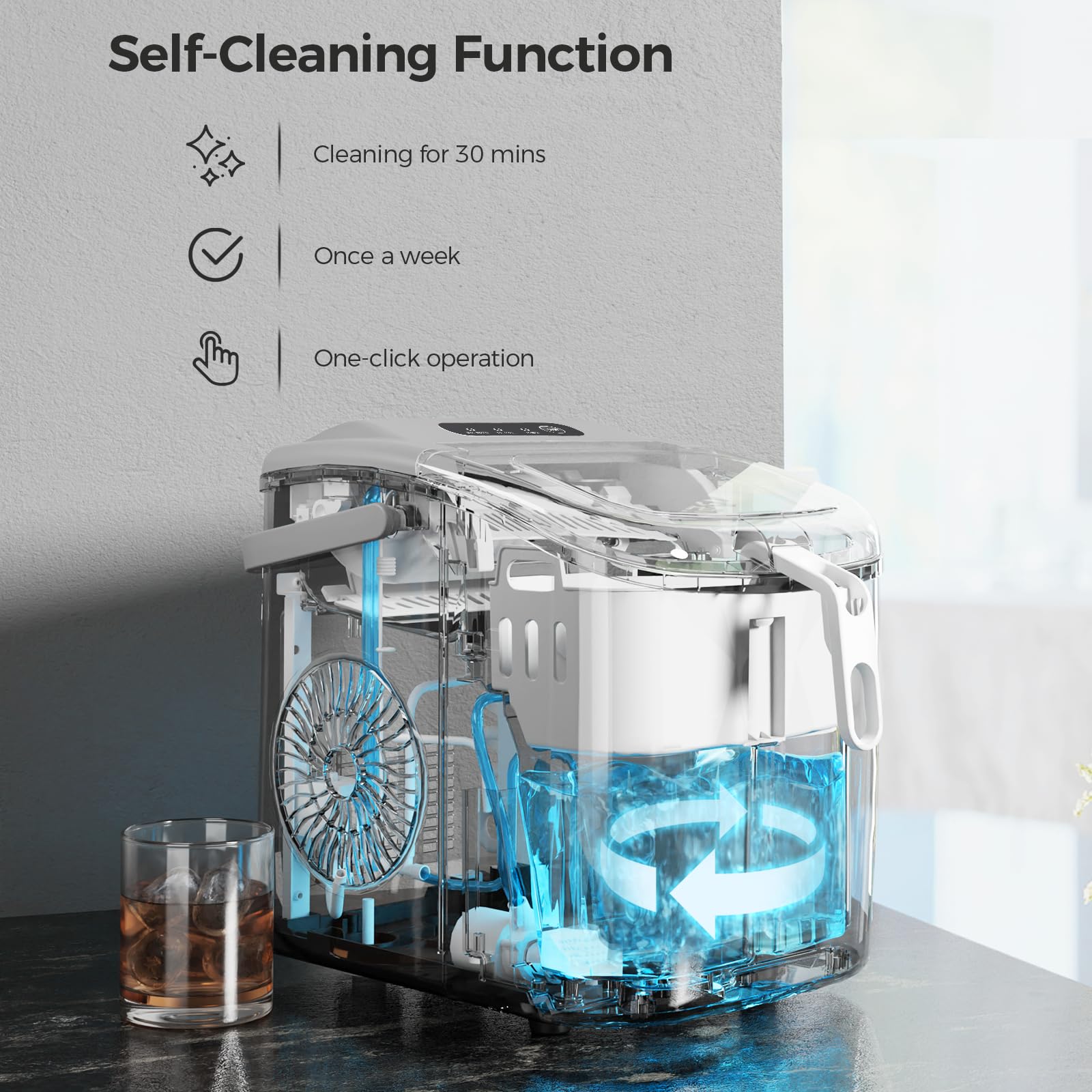 Ice Makers Countertop with Handle, 2 Sizes of Ice, 9 Bullet Ice Cubes in 6 Mins, 26Lbs/24H, Portable Ice Maker with Self-Cleaning, Ice Machine for Home&Kitchen&Office&Party