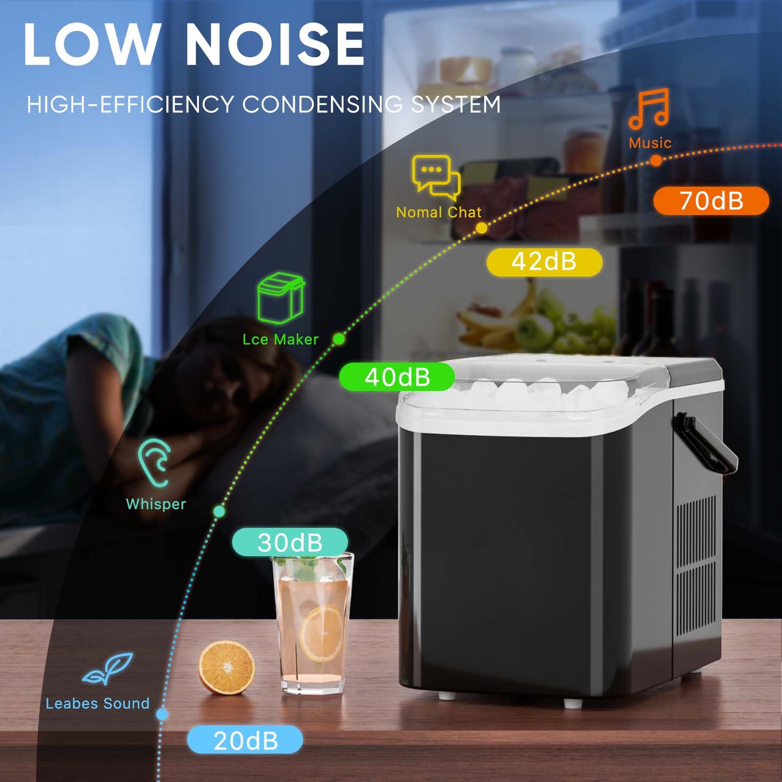 Countertop Ice Maker with Handle, 26lbs/24H Portable Ice Machine, 9 Bullet Ice Cubes Ready in 6 Mins, Self-Cleaning, Quiet Compact Ice Maker for Home, Kitchen, RV, Camping