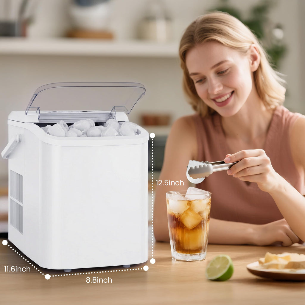Ice Makers Countertop with Handle, Portable Ice Machine, 9 Bullet Cubes in 6 Mins, 26lbs in 24Hrs, Auto-Cleaning, with Basket and Scoop, for Home, Kitchen, RV, Camping,