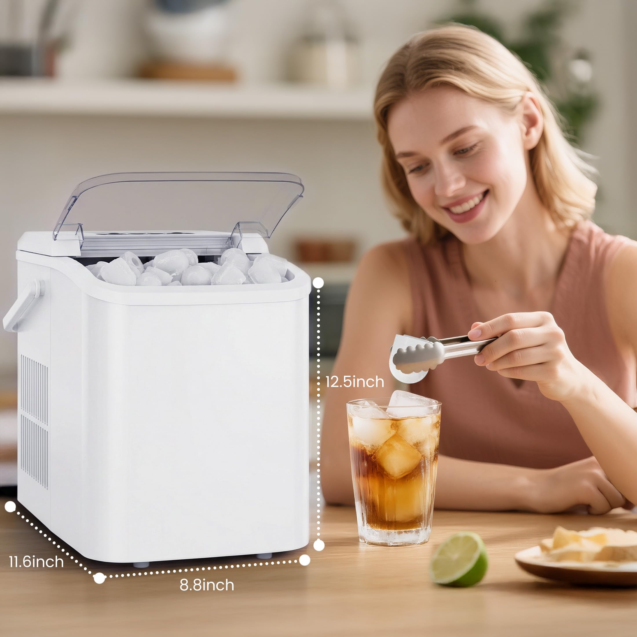 Ice Makers Countertop with Handle, Portable Ice Machine, 9 Bullet Cubes in 6 Mins, 26lbs in 24Hrs, Auto-Cleaning, with Basket and Scoop, for Home, Kitchen, RV, Camping,