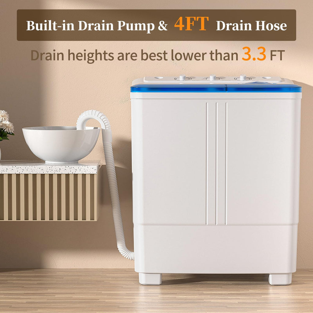 Portable Washing Machine, Twin Tub Washing Machine Laundry Compact Washer spinner Combo with 14lbs capacity, 9Lbs Washer and 5Lbs Spinner dryer for Apartments RVs and Dorms