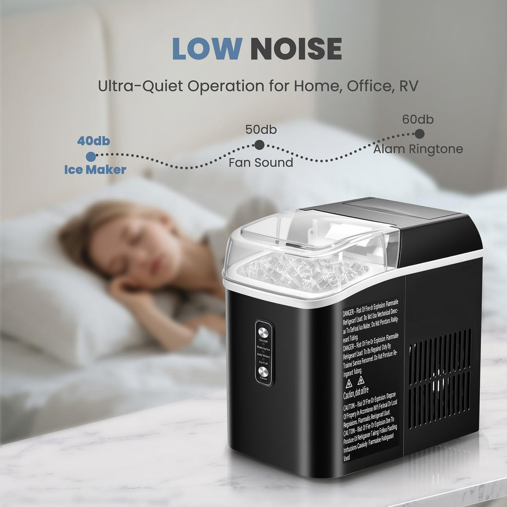 Countertop Ice Maker with Handle, 26lbs/24H Portable Ice Machine, 9 Bullet Cubes Ready in 6 Mins, Self-Cleaning, Quiet Compact for Home, Kitchen, RV, Camping,