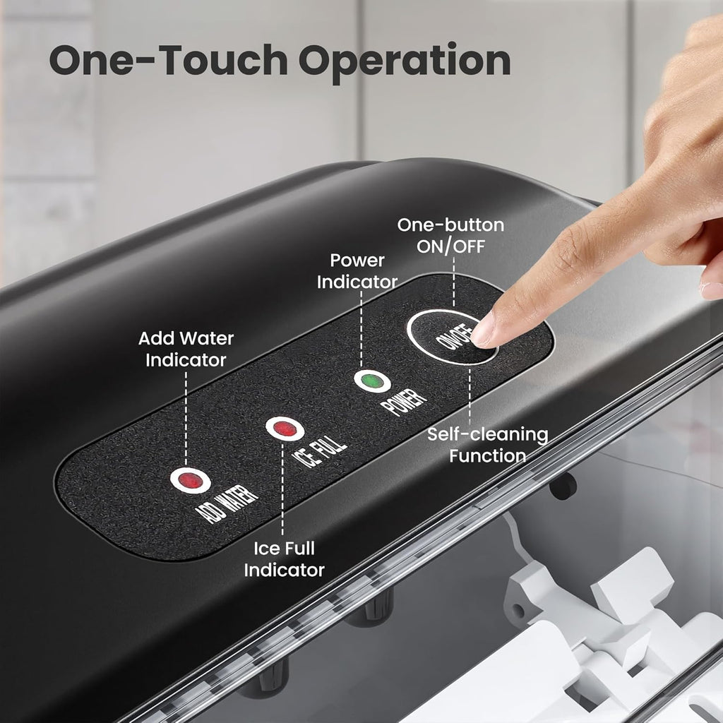Ice Makers Countertop with Handle, 2 Sizes of Ice, 9 Bullet Ice Cubes in 6 Mins, 26Lbs/24H, Portable Ice Maker with Self-Cleaning, Ice Machine for Home&Kitchen&Office&Party