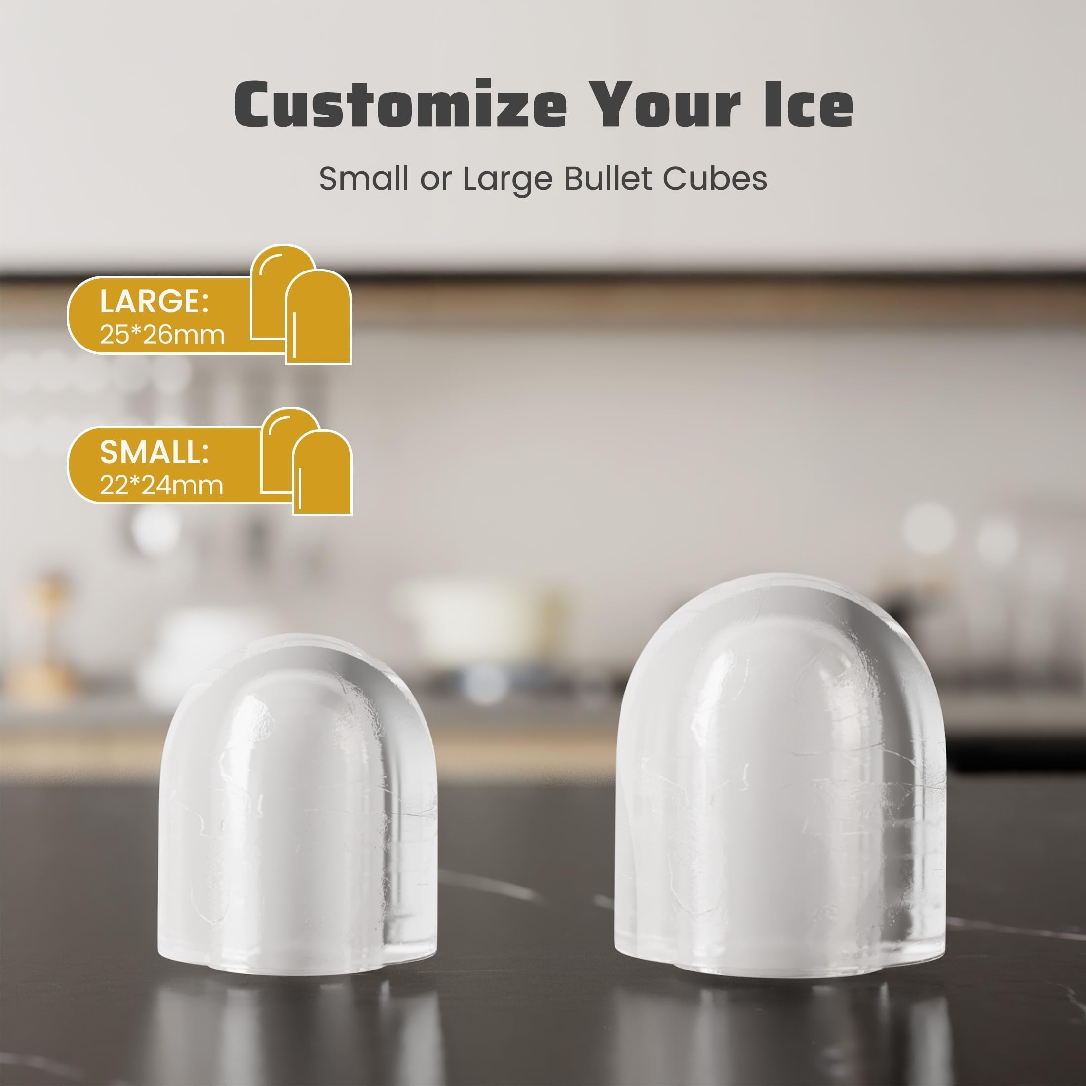 Ice Makers Countertop with Handle, Portable Ice Machine, 9 Bullet Cubes in 6 Mins, 26lbs in 24Hrs, Auto-Cleaning, with Basket and Scoop, for Home, Kitchen, RV, Camping,