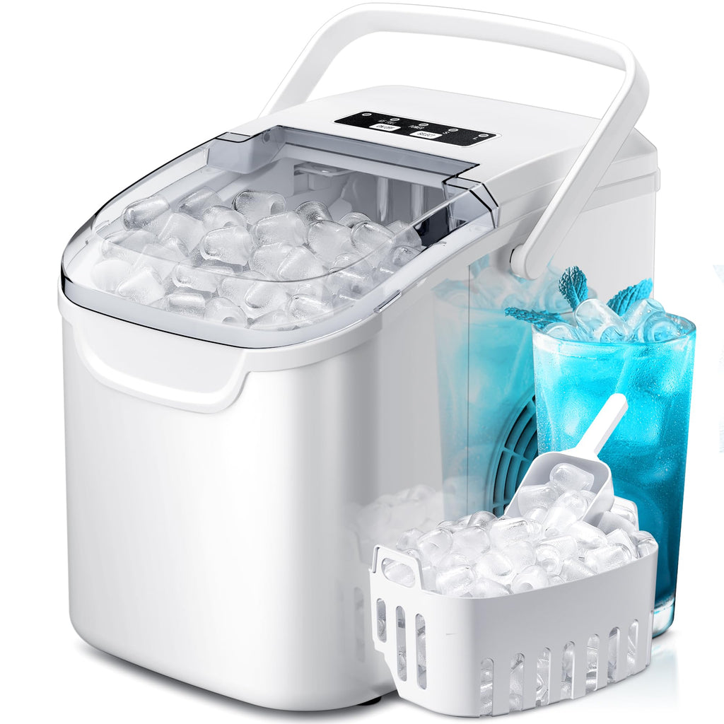 Ice Makers Countertop with Handle, 2 Sizes of Ice, 9 Bullet Ice Cubes in 6 Mins, 26Lbs/24H, Portable Ice Maker with Self-Cleaning, Ice Machine for Home&Kitchen&Office&Party