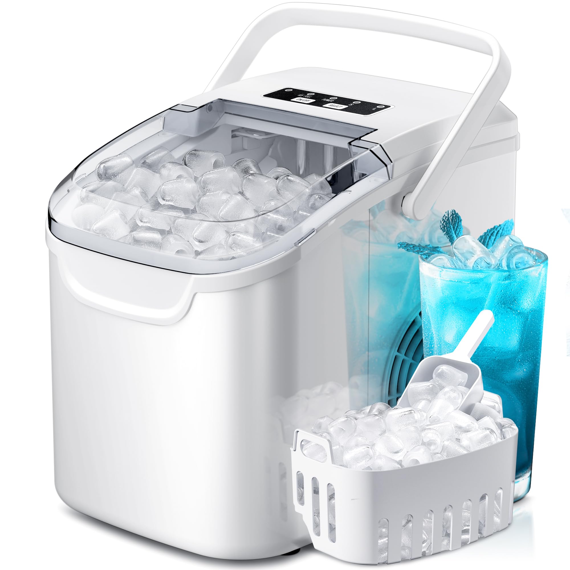 Ice Makers Countertop with Handle, 2 Sizes of Ice, 9 Bullet Ice Cubes in 6 Mins, 26Lbs/24H, Portable Ice Maker with Self-Cleaning, Ice Machine for Home&Kitchen&Office&Party