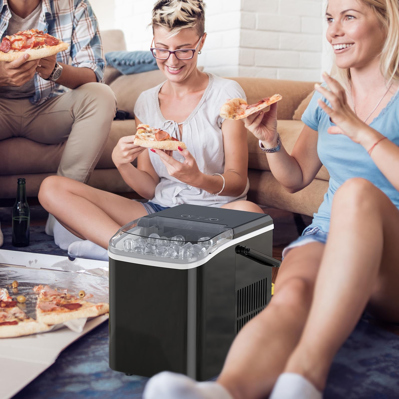 Ice Makers Countertop with Handle, Portable Ice Machine, 9 Bullet Cubes in 6 Mins, 26lbs in 24Hrs, Auto-Cleaning, with Basket and Scoop, for Home, Kitchen, RV, Camping,
