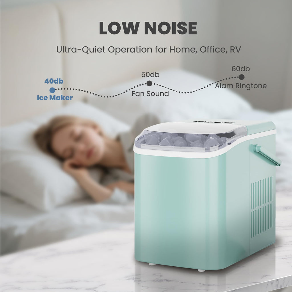 Countertop Ice Maker with Handle, 26lbs/24H Portable Ice Machine, 9 Bullet Cubes Ready in 6 Mins, Self-Cleaning, Quiet Compact for Home, Kitchen, RV, Camping,