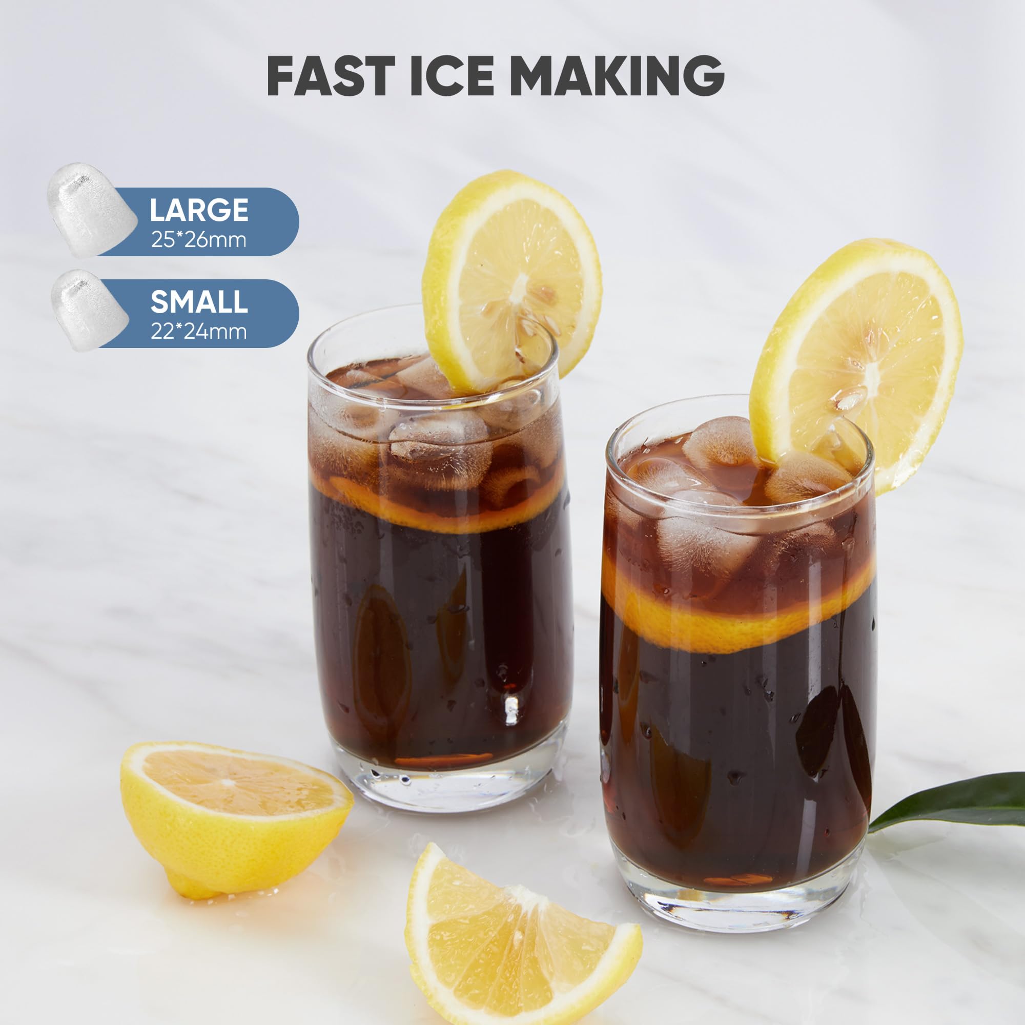 Countertop Ice Maker with Handle, 26lbs/24H Portable Ice Machine, 9 Bullet Ice Cubes Ready in 6 Mins, Self-Cleaning, Quiet Compact Ice Maker for Home, Kitchen, RV, Camping