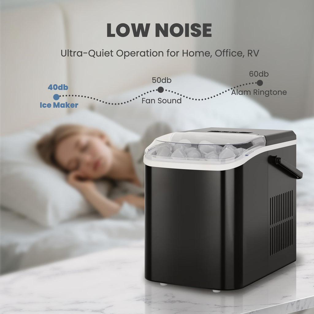Countertop Ice Maker with Handle, 26lbs/24H Portable Ice Machine, 9 Bullet Ice Cubes Ready in 6 Mins, Self-Cleaning, Quiet Compact Ice Maker for Home, Kitchen, RV, Camping