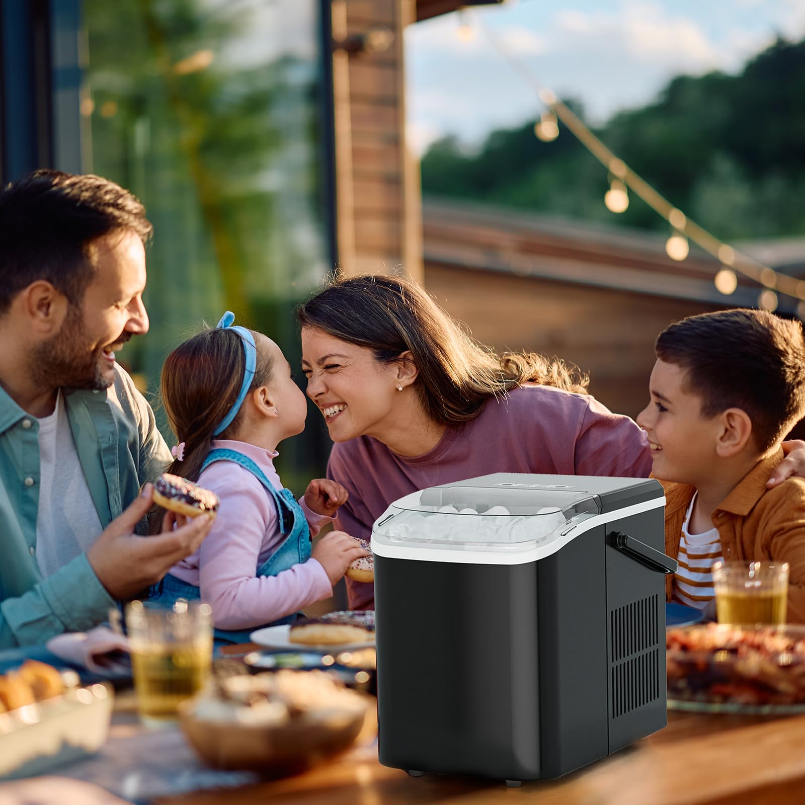 Ice Makers Countertop with Handle, Portable Ice Machine, 9 Bullet Cubes in 6 Mins, 26lbs in 24Hrs, Auto-Cleaning, with Basket and Scoop, for Home, Kitchen, RV, Camping,