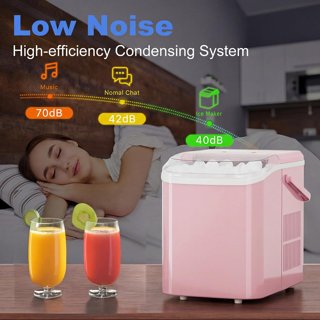 Ice Makers Countertop with Handle, Portable Ice Machine, 9 Bullet Cubes in 6 Mins, 26lbs in 24Hrs, Auto-Cleaning, with Basket and Scoop, for Home, Kitchen, RV, Camping,