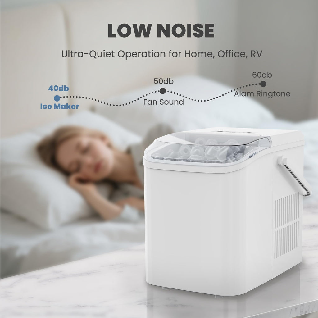 Countertop Ice Maker with Handle, 26lbs/24H Portable Ice Machine, 9 Bullet Ice Cubes Ready in 6 Mins, Self-Cleaning, Quiet Compact Ice Maker for Home, Kitchen, RV, Camping