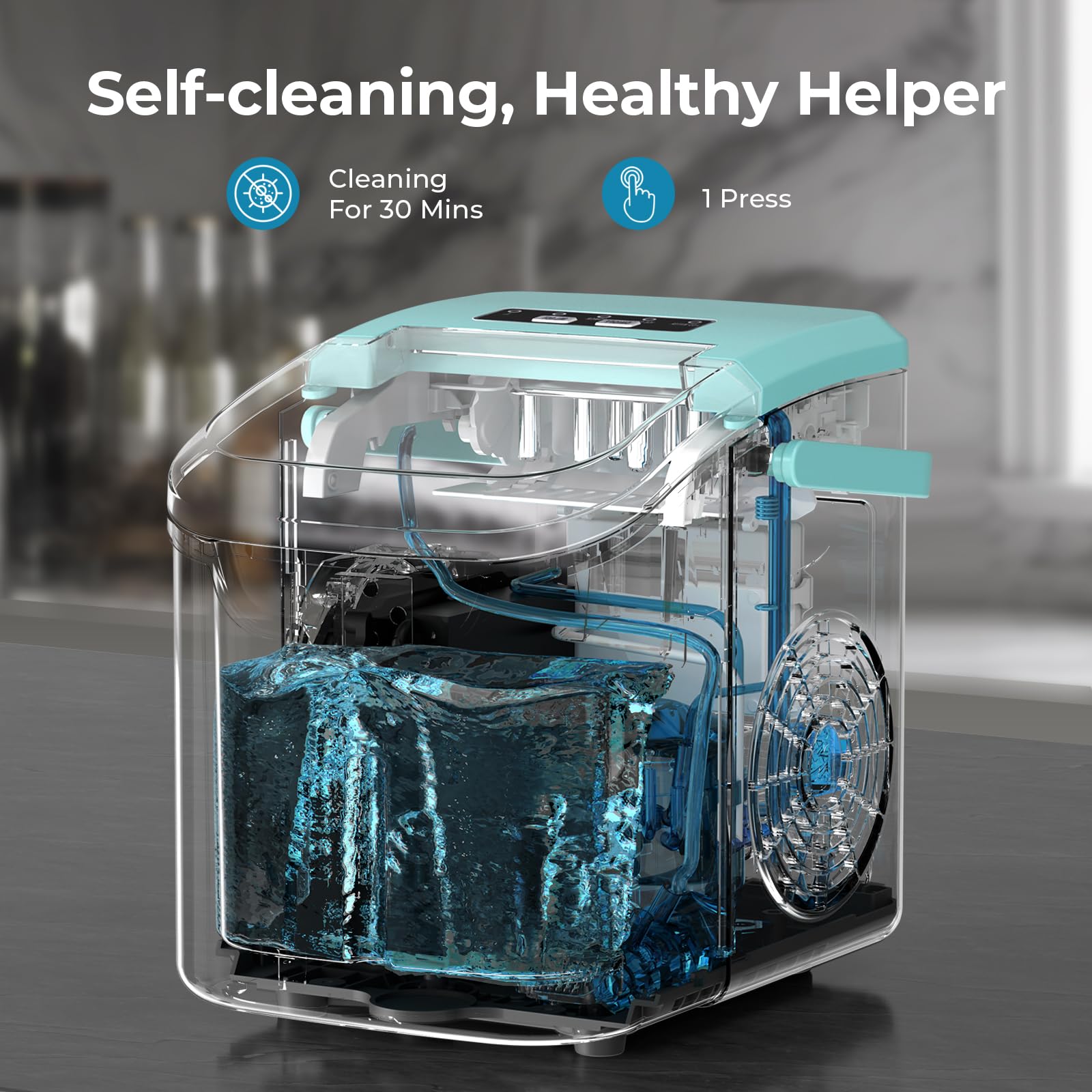 Ice Maker Machine, 8 Ice Cubes in 6 mins, 26lb/Day Bullet Ice with 2 Sizes- Portable Mini, Energy Saving & Basket/Scoop for Home/Party/Travel/Camping/Bar,Grey