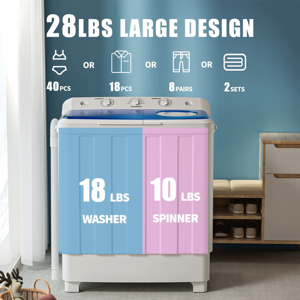 Portable Washing Machine, Twin Tub Washing Machine Laundry Compact Washer spinner Combo with 14lbs capacity, 9Lbs Washer and 5Lbs Spinner dryer for Apartments RVs and Dorms