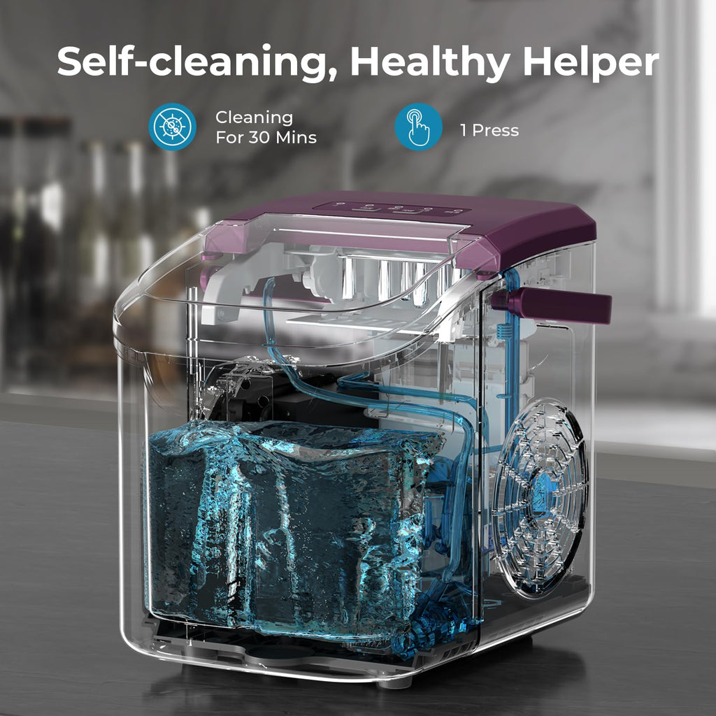 Ice Maker Machine, 8 Ice Cubes in 6 mins, 26lb/Day Bullet Ice with 2 Sizes- Portable Mini, Energy Saving & Basket/Scoop for Home/Party/Travel/Camping/Bar,Grey