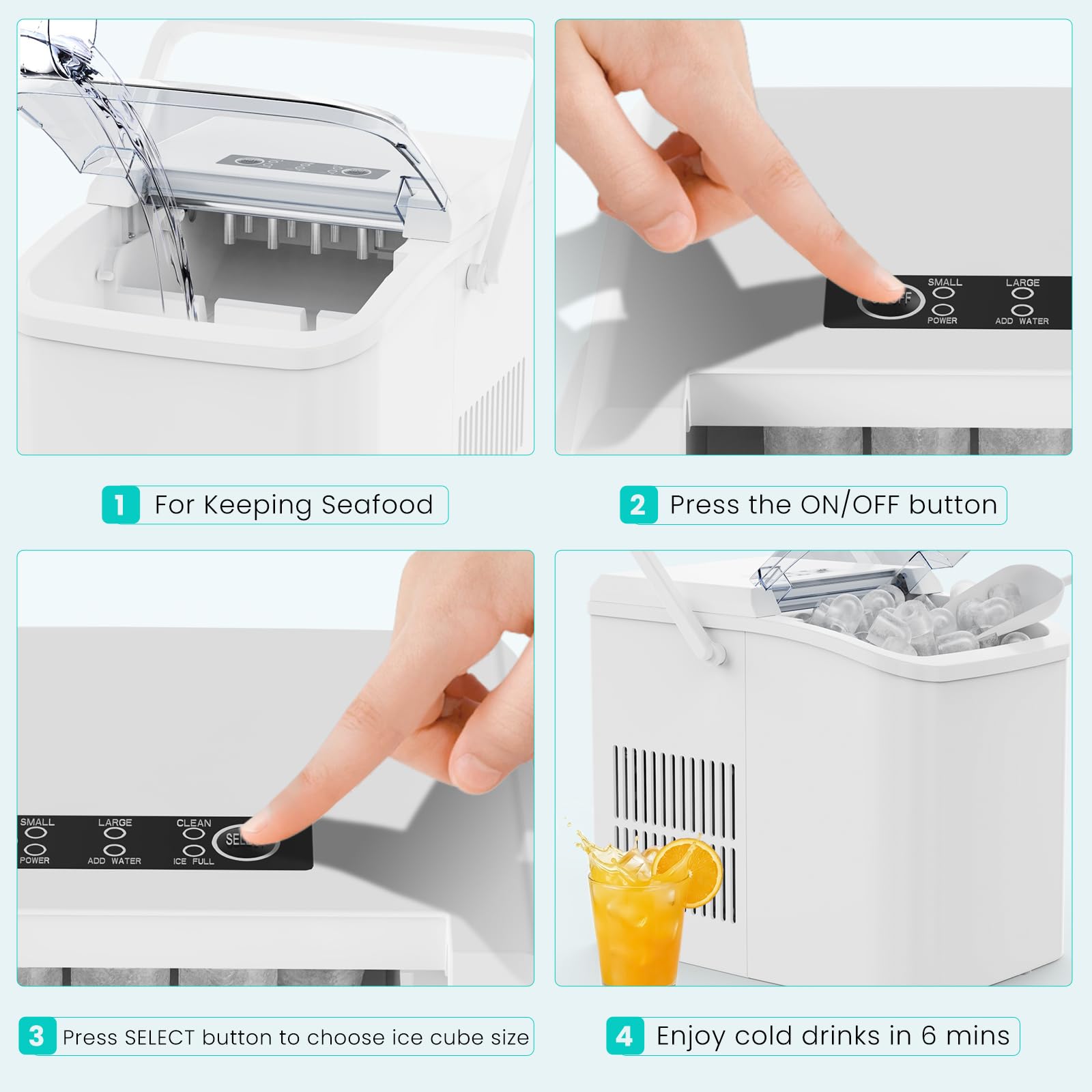 Ice Maker Machine with Handle,26lbs in 24Hrs,9 Ice Cubes in 6 Mins,Auto-Cleaning Portable Ice Maker with Basket and Scoop, Countertop Ice Maker for Home/Kitchen/Camping/RV