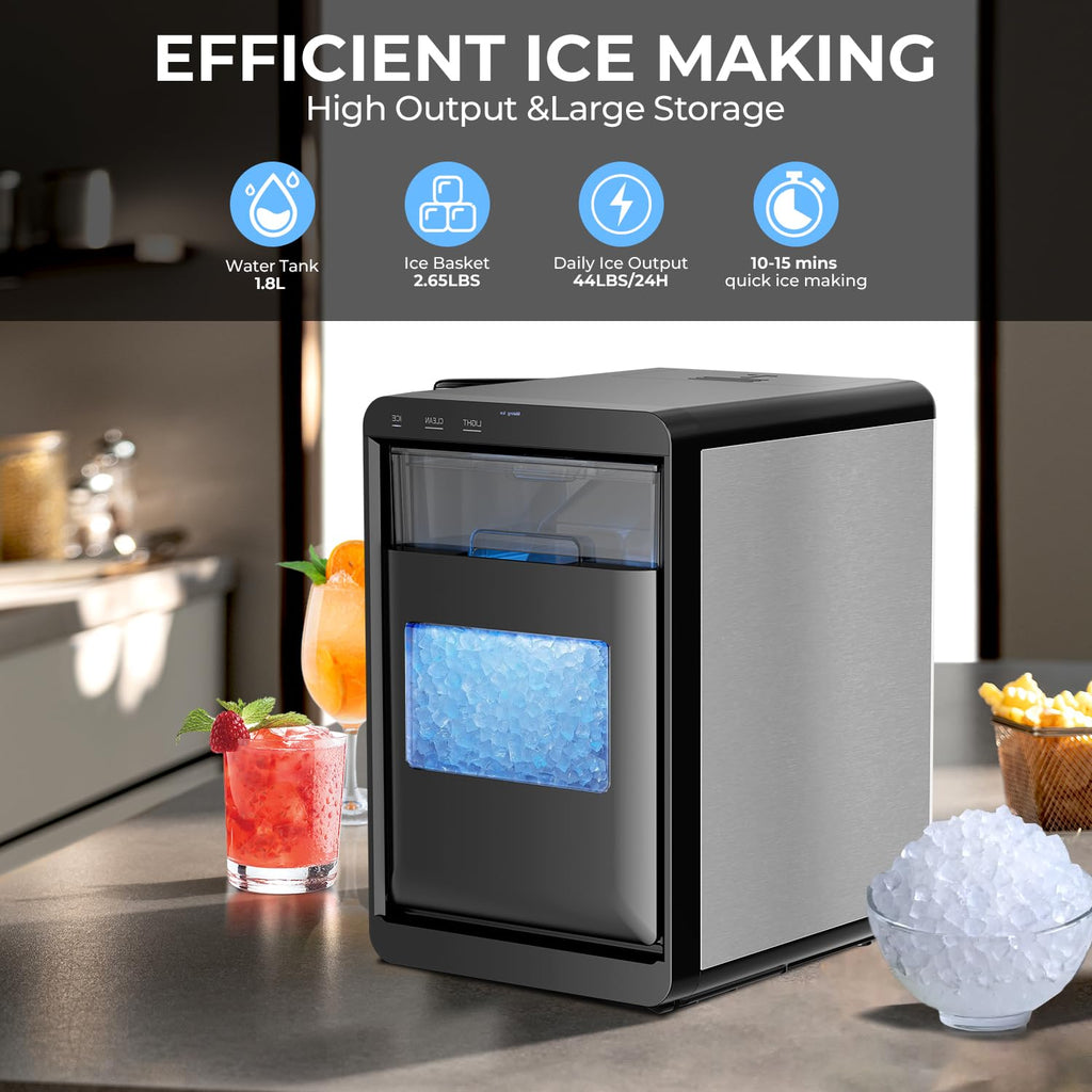 Ice Maker Machine, 8 Ice Cubes in 6 mins, 26lb/Day Bullet Ice with 2 Sizes- Portable Mini, Energy Saving & Basket/Scoop for Home/Party/Travel/Camping/Bar,Grey