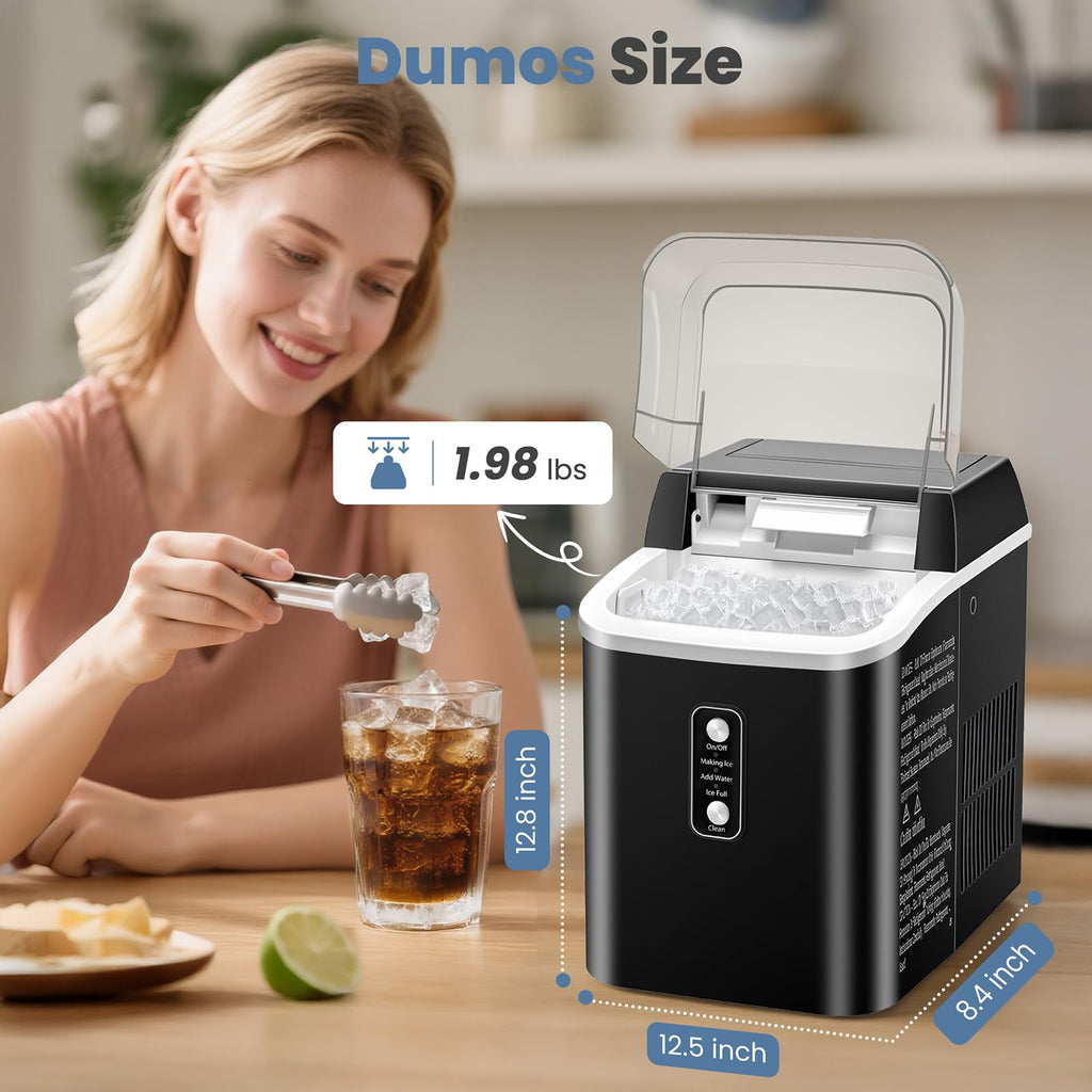 Countertop Ice Maker with Handle, 26lbs/24H Portable Ice Machine, 9 Bullet Cubes Ready in 6 Mins, Self-Cleaning, Quiet Compact for Home, Kitchen, RV, Camping,