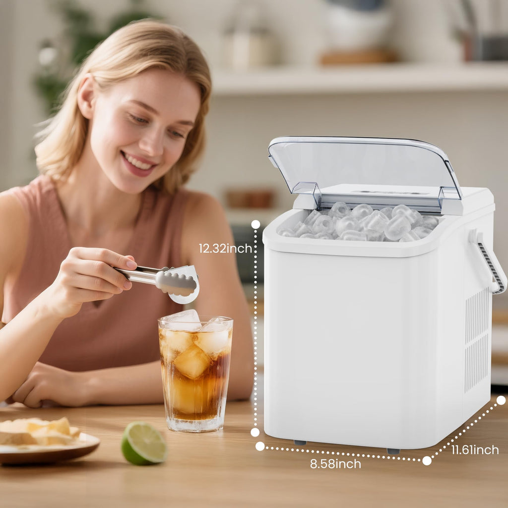 Countertop Ice Maker with Handle, 26lbs/24H Portable Ice Machine, 9 Bullet Ice Cubes Ready in 6 Mins, Self-Cleaning, Quiet Compact Ice Maker for Home, Kitchen, RV, Camping