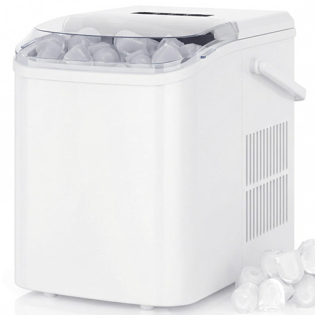 Ice Makers Countertop with Handle, Portable Ice Machine, 9 Bullet Cubes in 6 Mins, 26lbs in 24Hrs, Auto-Cleaning, with Basket and Scoop, for Home, Kitchen, RV, Camping,