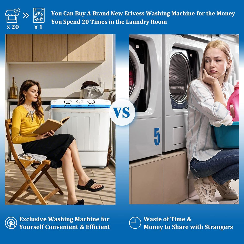 Portable Twin Tub 18lbs Washing Machine with Drying Rack and 10 Hangers, 11lbs Washer Mini Compact Laundry Machine with 7lbs Spinner, Semi-automatic Washer Combo for Dorms, Apartment