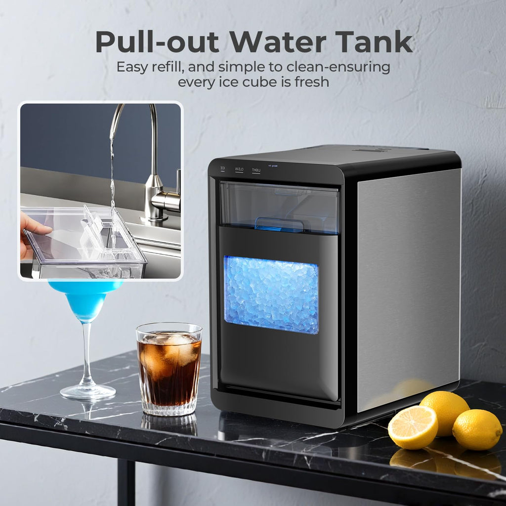 Ice Maker Machine, 8 Ice Cubes in 6 mins, 26lb/Day Bullet Ice with 2 Sizes- Portable Mini, Energy Saving & Basket/Scoop for Home/Party/Travel/Camping/Bar,Grey