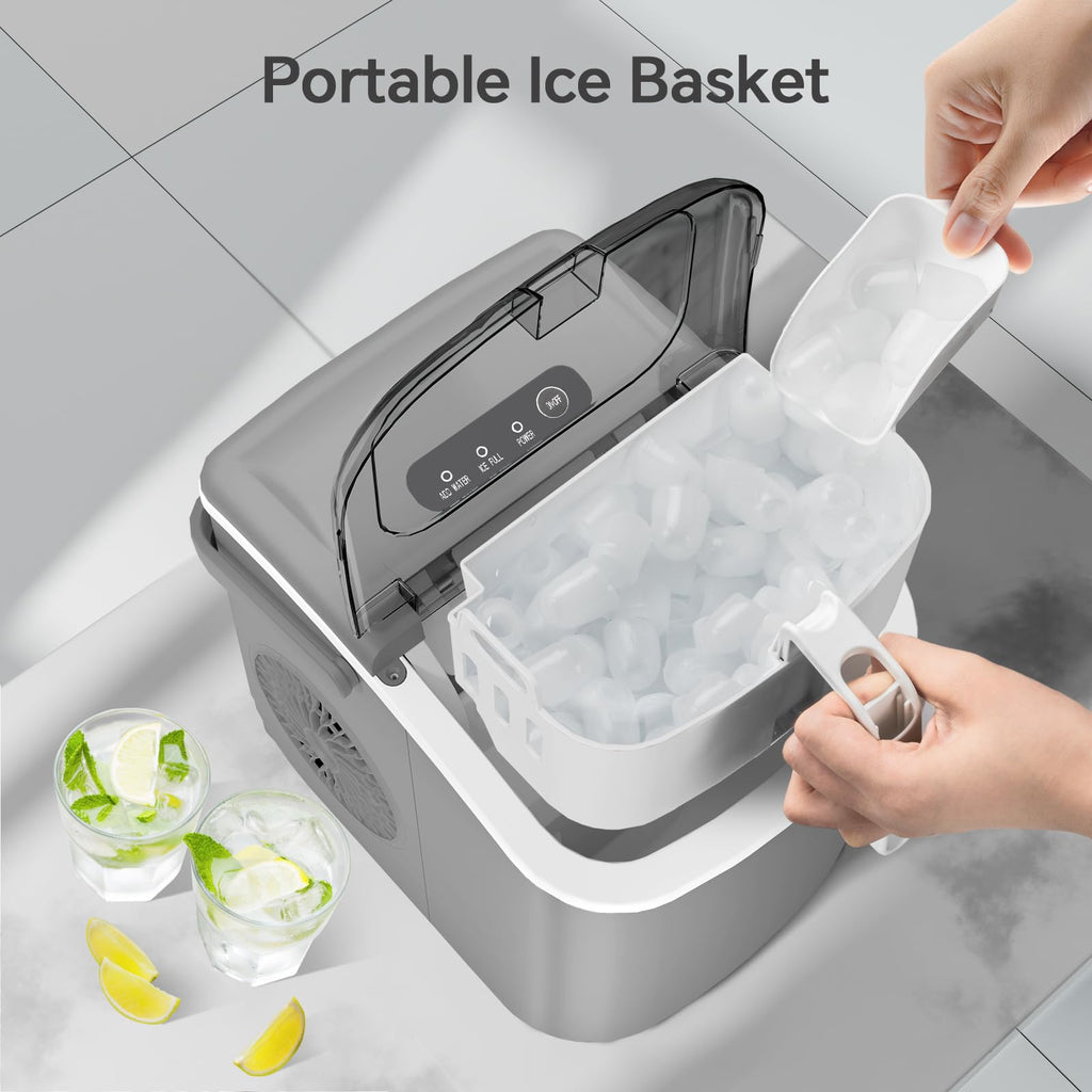Ice Makers Countertop with Handle, 2 Sizes of Ice, 9 Bullet Ice Cubes in 6 Mins, 26Lbs/24H, Portable Ice Maker with Self-Cleaning, Ice Machine for Home&Kitchen&Office&Party