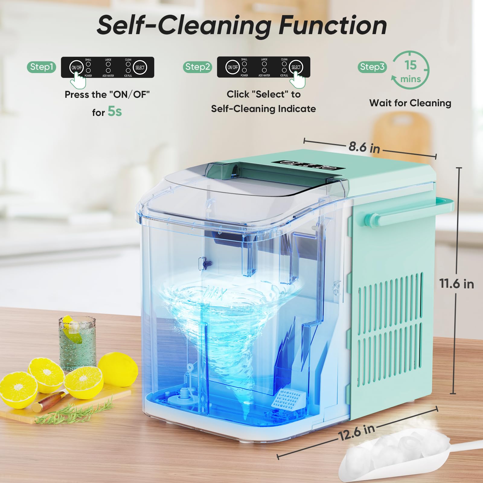 Countertop Ice Maker with Handle, 26lbs/24H Portable Ice Machine, 9 Bullet Ice Cubes Ready in 6 Mins, Self-Cleaning, Quiet Compact Ice Maker for Home, Kitchen, RV, Camping