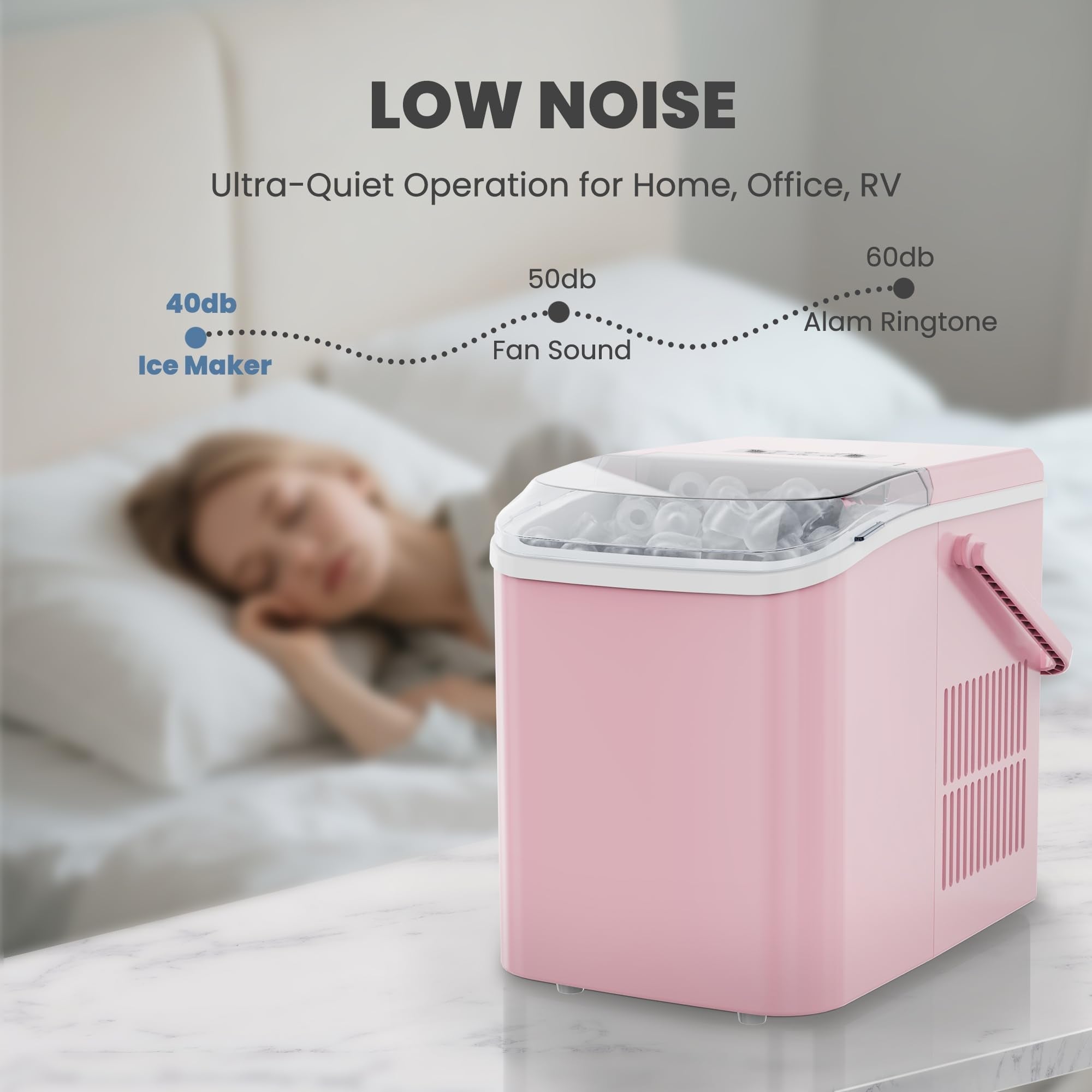 Countertop Ice Maker with Handle, 26lbs/24H Portable Ice Machine, 9 Bullet Ice Cubes Ready in 6 Mins, Self-Cleaning, Quiet Compact Ice Maker for Home, Kitchen, RV, Camping
