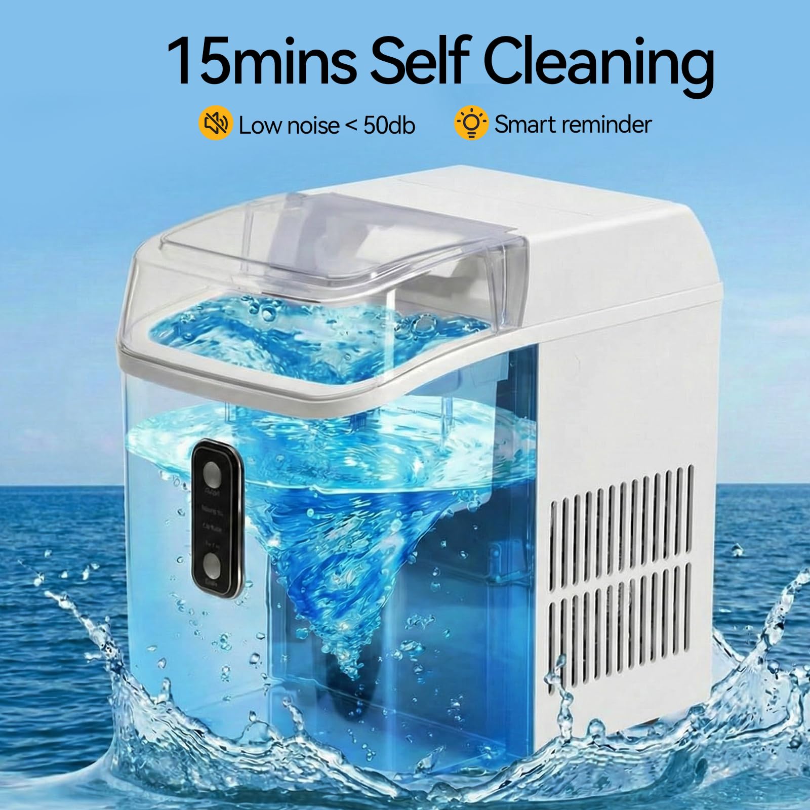 Nugget Ice Makers Countertop, Portable Nugget Ice Machine, Ready in 6 Mins, 24lbs in 24Hrs, Auto-Cleaning, with Basket and Scoop, for Home, Kitchen, RV, Camping, Black