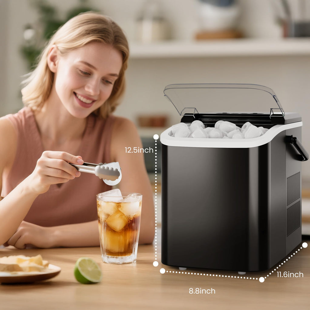 Countertop Ice Maker with Handle, 26lbs/24H Portable Ice Machine, 9 Bullet Ice Cubes Ready in 6 Mins, Self-Cleaning, Quiet Compact Ice Maker for Home, Kitchen, RV, Camping